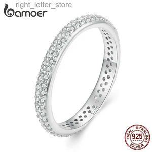 Solitaire Ring Bamoer 925 STERLING Gümüş Parlak Zirkon Parmak Yüzük Kadınlar İçin Simple Sonsuzluk Band Sevgililer Günü Hediye Güzel Takı BSR365 YQ231207