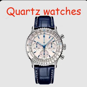 Neue Heiße Designer Herren Quarzuhr Leder Stahlband Armband Blau Uhr Super Helle NAVITIMER Luxus Gürtel Uhren