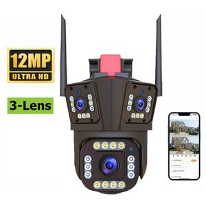 12MP HD WIFI камера безопасности IP-камера Беспроводная уличная камера с 3 объективами Ai Автоматическое отслеживание человека Обнаружение движения PTZ Защита наблюдения