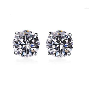 Classic 925 Sterling Silver Rhodium Plated d Vvs 1 Ct Moissanite Diamond Four Prong Stud Earring for Women