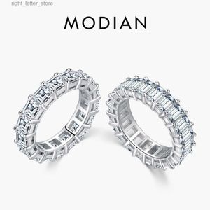 Solitaire Ring Modian Solid 925 Sterling Silver Exquisite Luxury Emerald Cut High Grade Zirconia Ring For Women Wedding Engagement Fine Jewelry YQ231207