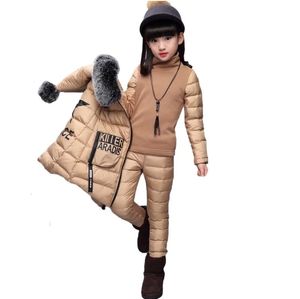 Kleidung Sets 3 stücke Winter Teenager Kinder Set für Mädchen Dicke Kinder Mit Kapuze Oberbekleidung Tops Hosen Outfits Kinder Warme Kostüm Anzug 231206