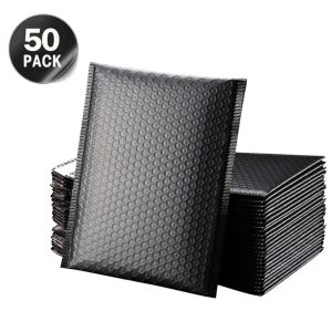 Partihandel 50st Bubble Envel Self Seal Black Foil Bubble Mailer för presentförpackningar Fodrad Poly Mailer Bröllopsväska Mailing kuvert