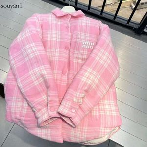 Shenzhen Nanyou Quality Miu Checkered Down Coat Autumn Winter Gentle Wind Loose and Warm High Version Thickened Women's Top