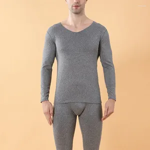 Herr termiska underkläder 1set vinter män botten skjorta toppar byxor polyester varmare smal plus sammet lång ärm