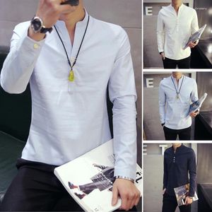 Camiseta masculina tradicional chinesa tops de manga comprida camisa de linho de algodão vento tai chi roupas