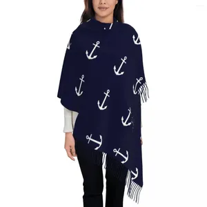 Sciarpe Ancoraggio bianco Scialle blu navy per le donne Sciarpa lunga e morbida calda Pashmine con timone nautico nordico