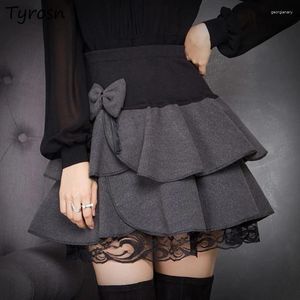 Skirts Woolen Gown Women Sweet Ruffles Punk Girls Autumn Winter Streetwear Mini Vintage High Waist Fashion All-match Chic Youth