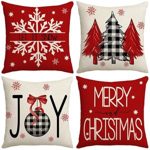 Kuddefodral julkudde täckning 45 soffa kush fall linne täcker christma träd snöflinga heminredning xmas för