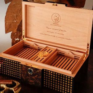 GUEVARA Cedar Wood Cigar Humidor Large Capacity for Hygrometer Glass Top Box Cabinet Portable Travel Gift Men