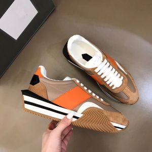 Üst Lüks Marka Erkekler James Sneaker Ayakkabı Yan Stripe Antrenör Süet Naylon Calfskin Kaykay Yürüyüş Tıknaz Kauçuk Sole Comfort Footwaer Man Tom Fords Ayakkabı EU38-46