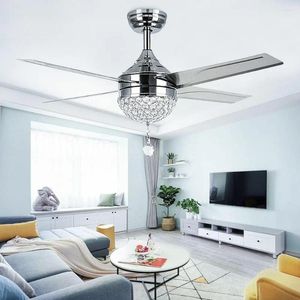 Kronleuchter mit Licht-Fernbedienung, moderner LED-Kronleuchter, Ventilator, kleine Bling-Abdeckung, 4 Edelstahlflügel für Wohnzimmer