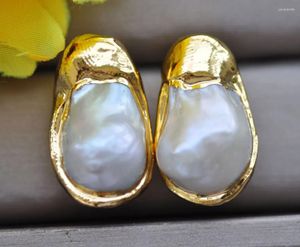 Dangle Earrings Z10154 28mm White Pear Keshi Edison Pearl Gold-plating Earring