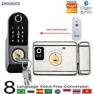 Smart Lock Tuya Wifi Smart Door Lock APP Controle Remoto TTlock Bluetooth Impressão Digital Biométrica Cartão de Senha Digital Rim Fechadura Eletrônica 231206