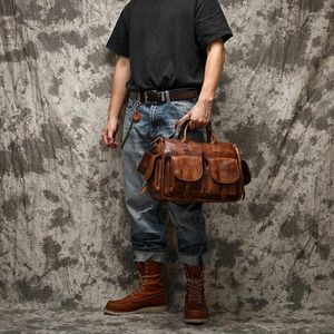 Briefcases Distressed Cognac Genuine Leather Handmade Handbags Business Briefcase Laptop Shoulder Bag Travel Crossbody Bags Gift For Men