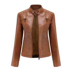 Damenjacken Kunstlederjacke Frauen 2023 Frühling Herbst Moto Biker Reißverschluss Mode in Oberbekleidung Schwarz Braun Rot Rosa Kaffee XS 231206