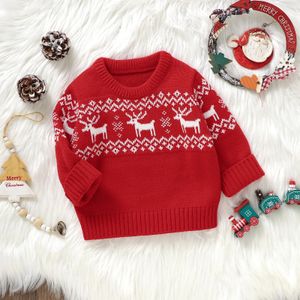 Down Ceket Noel Bebek Örgü Sweater Sevimli Noel Baba Elk Baskı Gündelik Sıcak Doğum Giysileri Uzun Kollu Küleyler Toddler için TOPLAR TOPLAR 231207