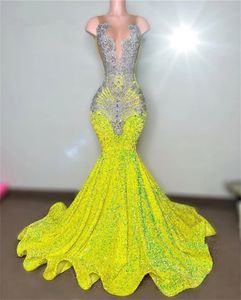 Sparkly Diamonds Yellow Prom Dresses For Black Girls 2024 Crystal Beading Rhinestones Sequins Birthday Party Evening Occasion Gowns