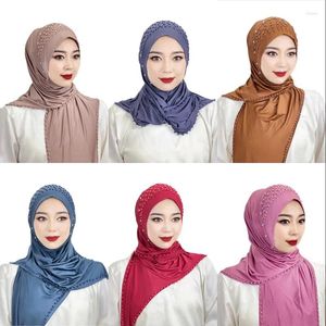 Schals Muslimische Gebete Hijab Frauen Arabischer Schal Islamischer einfarbiger Perlen-Turban-Schal Kopftuch