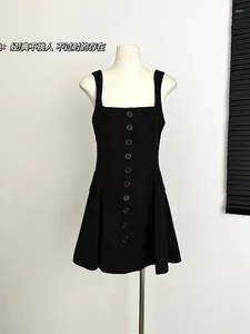 Casual Dresses Summer Korean Fashion Single-Breasted Vintage Suspender Prom Dress Women 2023 Mini A-Line Black One-Piece Clothing Design