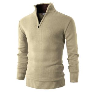Polo-Pullover für Herren, lässig, Slim-Fit-Pullover, Langarm, Strickstoff, Reißverschluss, Stehkragen, 219