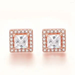 Stud Earrings Fashion Trend S925 Silver Square Inlaid 5A Zircon Hearts And Arrows For Ladies Short