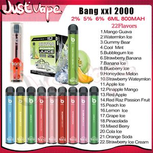 Sigarette elettroniche monouso Bang XXL 2000 originali Bobina a rete 6ml Pod 800 mAh Batteria Cigs elettroniche Puff 2K 2% 5% 6% 22 gusti Vape Pen