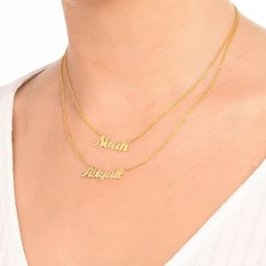 Charms Edelstahl individuelle Namenskette für Frauen personalisierter Namensanhänger Doppellagige Kette Halsband Schmuck Accessoires Geschenke 231204