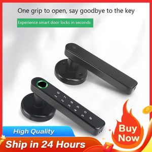 Smart lås med Tuya Biometric FingerPrint Smart Door Lock Electronic Digital Lock Lösenord Fingeravtryck Keyless Security Door Handle Hem 231206