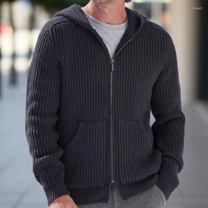 Suéter masculino outono tricô inverno casacos quentes homens com capuz top cardigans moda zíper bolso suéter jumpers