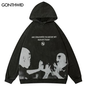 Herren Hoodies Sweatshirts Hip Hop Oversize Hoodie Sweatshirt Männer Streetwear Face Ghost Shadow Graphic Harajuku Retro Washed Black Kapuzenpullover Y2K 231206