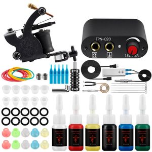 Tatueringsvapen Kit Tattoo Machines Kit för nybörjare 5 ml svart bläck kraftförsörjning Grips Body Art Design Tools Set Tattoo Permanent Makeup Supplies Kit 231207