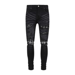 designer amirssnuova uscita estiva jeans neri da uomo patchwork al ginocchio in bianco e nero