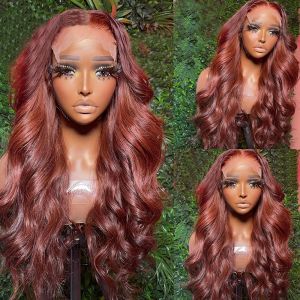 13x4 Reddish Brown Body Wave Lace Frontal Human Hair Wig Black/red/blonde HD Lace Frontal Wig Glueless Synthetic Wig Pre Plucked