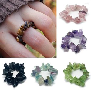 Cluster Rings Boho Handmade Natural Stone Women Stretchy Fashion Jewelry Multi Color Adjustable Crystal Wedding Party