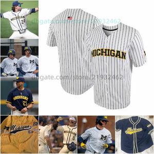 Maglia da baseball Michigan cucita Alfredo Velazquez Trevor Kilinski Chase Allen Bradley Navarro Cooper Mullens Charlie Denomme Ian Kennedy Ryan O'Rourke