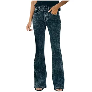 Frauen Jeans Skinny Stretch Hohe Taille Tasche Breite Bein Hosen Ausgestellte Taste Hosen Denim Harajuku Weibliche Kleidung