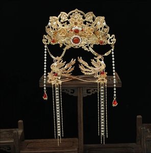 Hairpins Hanfu Headdress Phoenix Crown Full Set Fairy Tassel Hairpin Ancient Chinese Costume ForWomen 231207