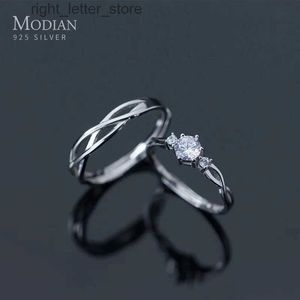 Solitaire Ring Modian Romantic Sparkling AAA Zircon Line Ring for Men and Women Fashion 925 Sterling Silver A Pair Lovers Wedding Ring Jewelry YQ231207