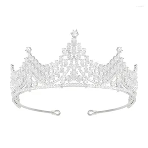 Hårklipp Yysuniee Luxury Bridal Crown Tiara Stylish Chic Oval Cubic Zirconia Silver Plated Brass Metal Headpiece For Wedding Pageant