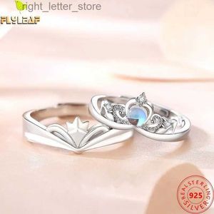 Solitaire Ring Real 925 Sterling Silver Moonstone Prince Princess Open Couple Ring Original Design Romantic Fine Jewelry 2023 New YQ231207