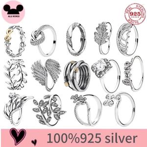 Klusterringar passar original riktig 925 sterling silver pan ring för kvinnor fjärilsblomma bröllop par snöflinga lyx DIY smycken