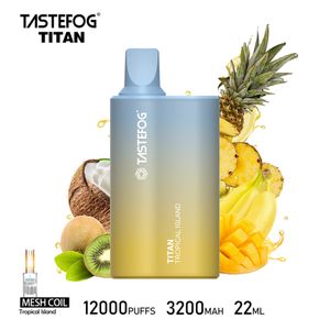 Новейшие Puff 12k Tastefog Titan Одноразовые Vape Pod Vapes Puff 12000 Электронная сигарета 2% 3200 мАч Супер батарея Испаритель без необходимости зарядки 10 вкусов Быстрая доставка