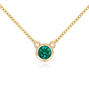 Vendita calda da donna giallo solido 0,1 ct taglio rotondo laboratorio coltivato smeraldo collana a catena a maglia gioielli personalizzati in vero oro