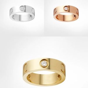 4mm 5mm 6mm Titanium Steel Silver Love Ring Men and Women Rose Gold Jewelry for Lovers Par Rings Gift Diamond