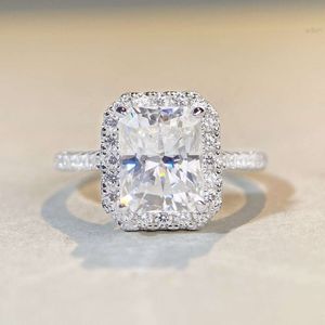 925 Sterling Silver Jewelry 2ct Emerald Cut Classic Wedfit Cutdown Engagement Ring Paved Halfway Def Moissanite