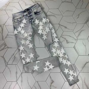 Designer Amirs Jeans Mens Gaorls nya Co -märkesvaror White Star Pierced Jeans Micro Elastic Slim X Chemist 759