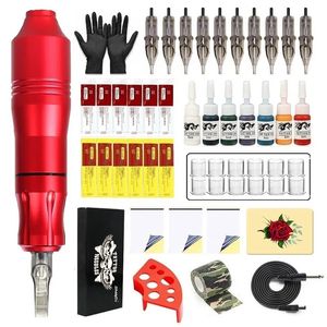 Tattoo Guns Kits Professional Tattoo Machine Kit Komplett DC Jack Rotary Machine Pen med 10pc Cartridge Needle 7pc Ink för tatuering Nybörjaruppsättningar 231207