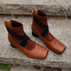 Buty heihaian krótkie buty jesień/zima styl vintage elegancki balet krótkie buty kwadratowy głowica gęste obcasy elastyczne buty kobiety 231206