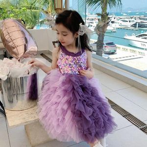 Girl Dresses Summer Y2k Dress Elegant Purple Sequin Sparkling Princess Birthday Host Ball Gown For Women Party Frocks